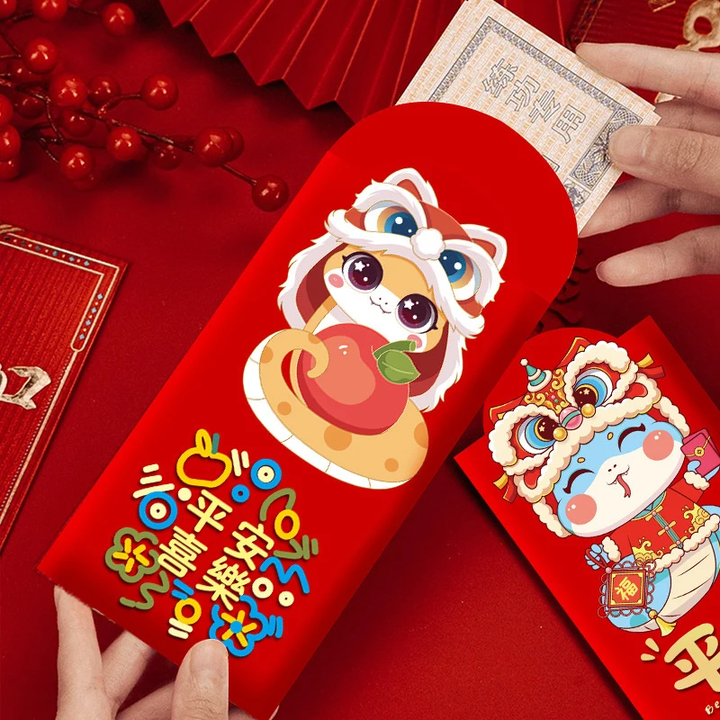6Pcs 2025 Snake Year Red Packet Cartoon Cute Snake Theme Lucky Red Envelopes Creative New Year Money Pockets Gifts