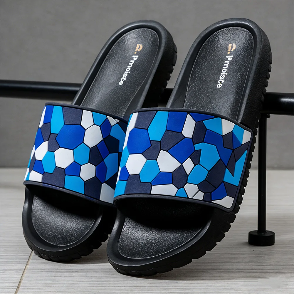 

Летние мужские тапочки из материала EVA с верхом с геометрическим узором, нескользящие, мягкие и удобные домашние туфли.