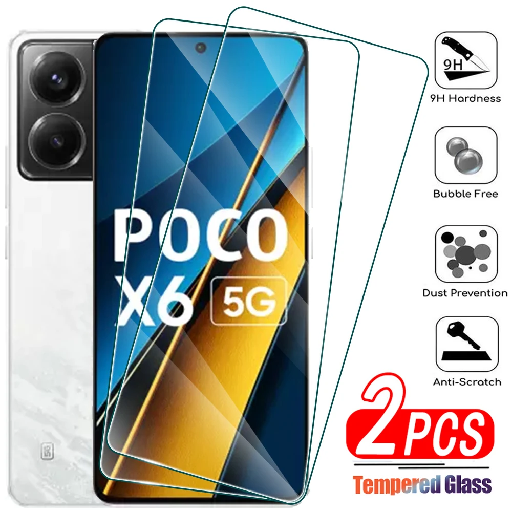 2Pcs Tempered Glass For Xiaomi Poco X3 X4 X5 X6 Pro 5G Screen Protector for Xiaomi Poco X4 X3 GT Glass Film