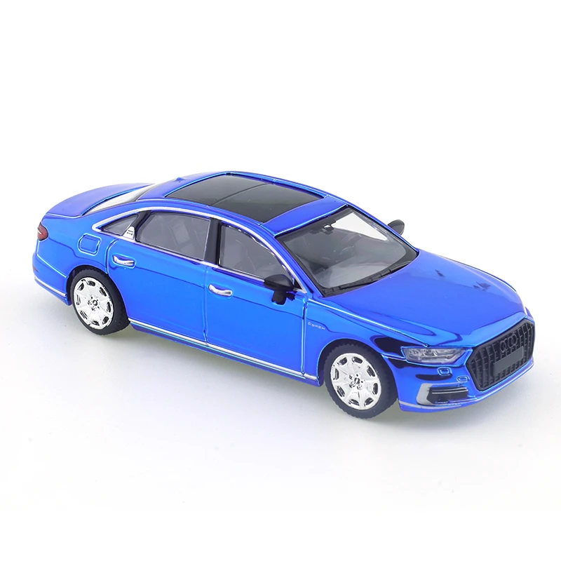 MASDI 1/64 Audi A8L Electroplated Blue 2021 Model Car Alloy Toys Motor Vehicle Diecast Metal Model Kids Xmas Gift Toys for Boys