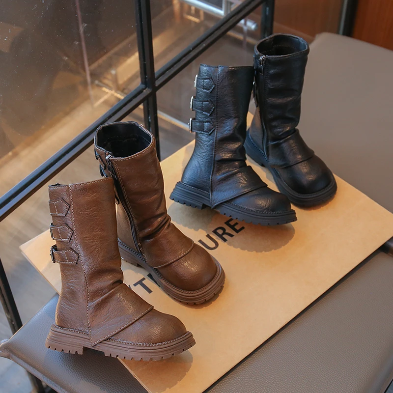 

Girls High Boots 2026 Autumn and Spring New Japanese Style Princess Catwalk Leather Shoes Children's Fashion Simple Non-slip PU