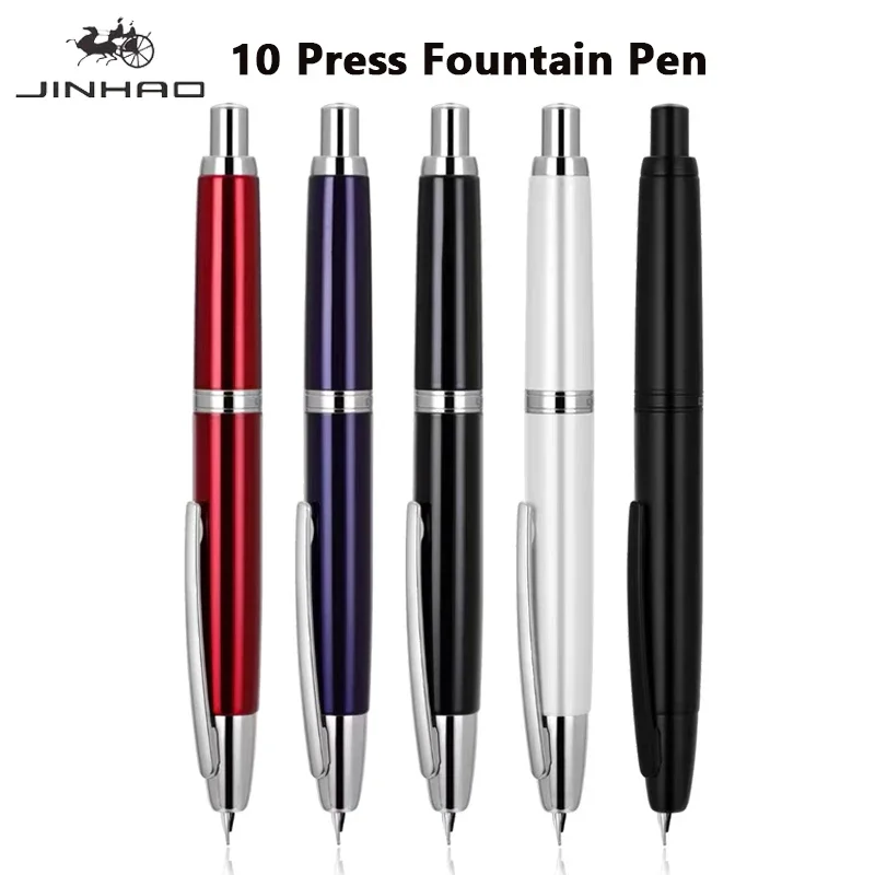 

JINHAO 10, перьевая ручка с выдвижным наконечником EF F, металлическая черная ручка для письма с конвертером, школьные канцелярские принадлежности