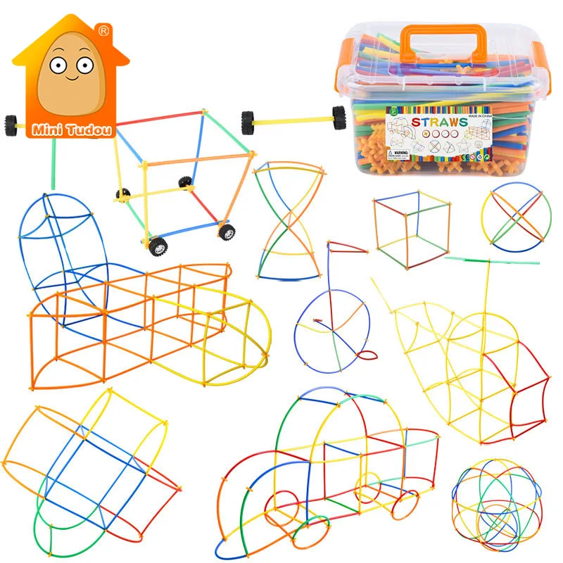 Kids Building Blocks Toy 4D DIY Straw Inserted Stitching Assembly Construction Puzzle Early Educational Toys For Children Gift