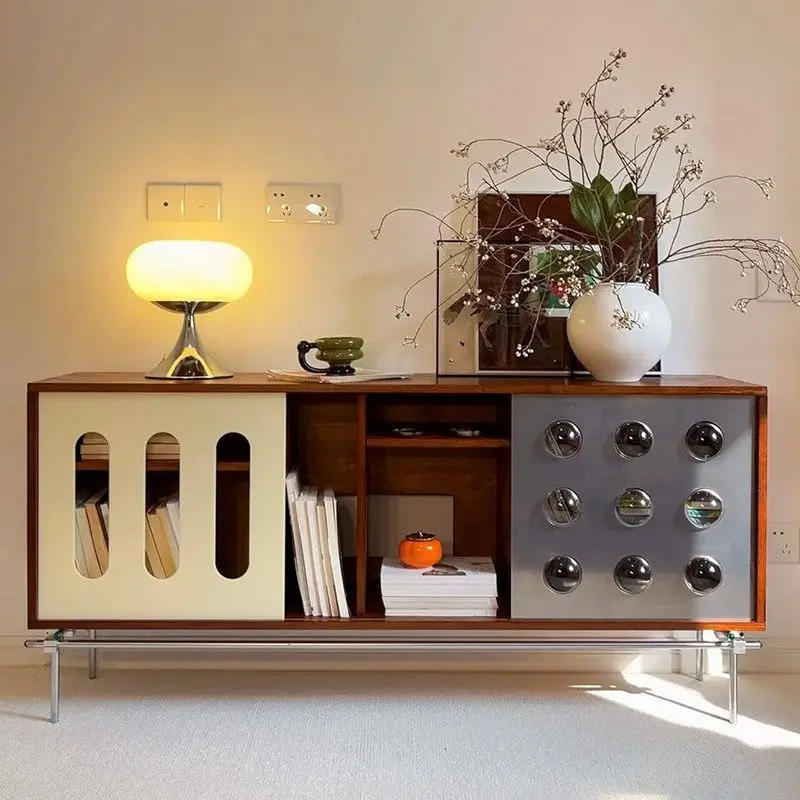 Floor-to-ceiling locker, storage side cabinet, sliding door, retro solid wood ocean panel TV cabinet, antique cabinet