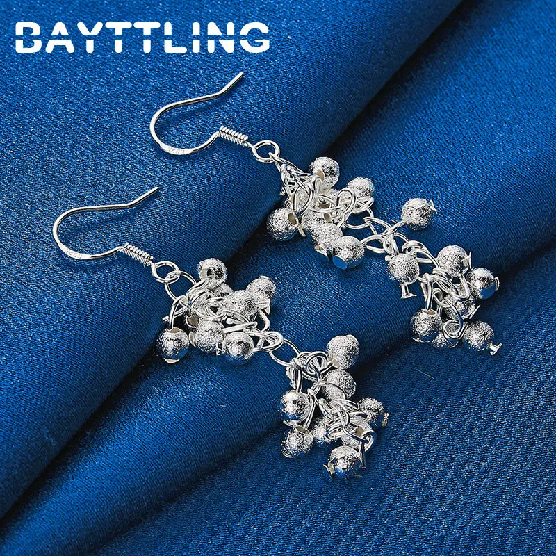 

New 925 Sterling Silver Earrings Fashion Women Frosted Beads Grape Cluster Drop Earrings Wedding Party Favors Jewelry Accessorie