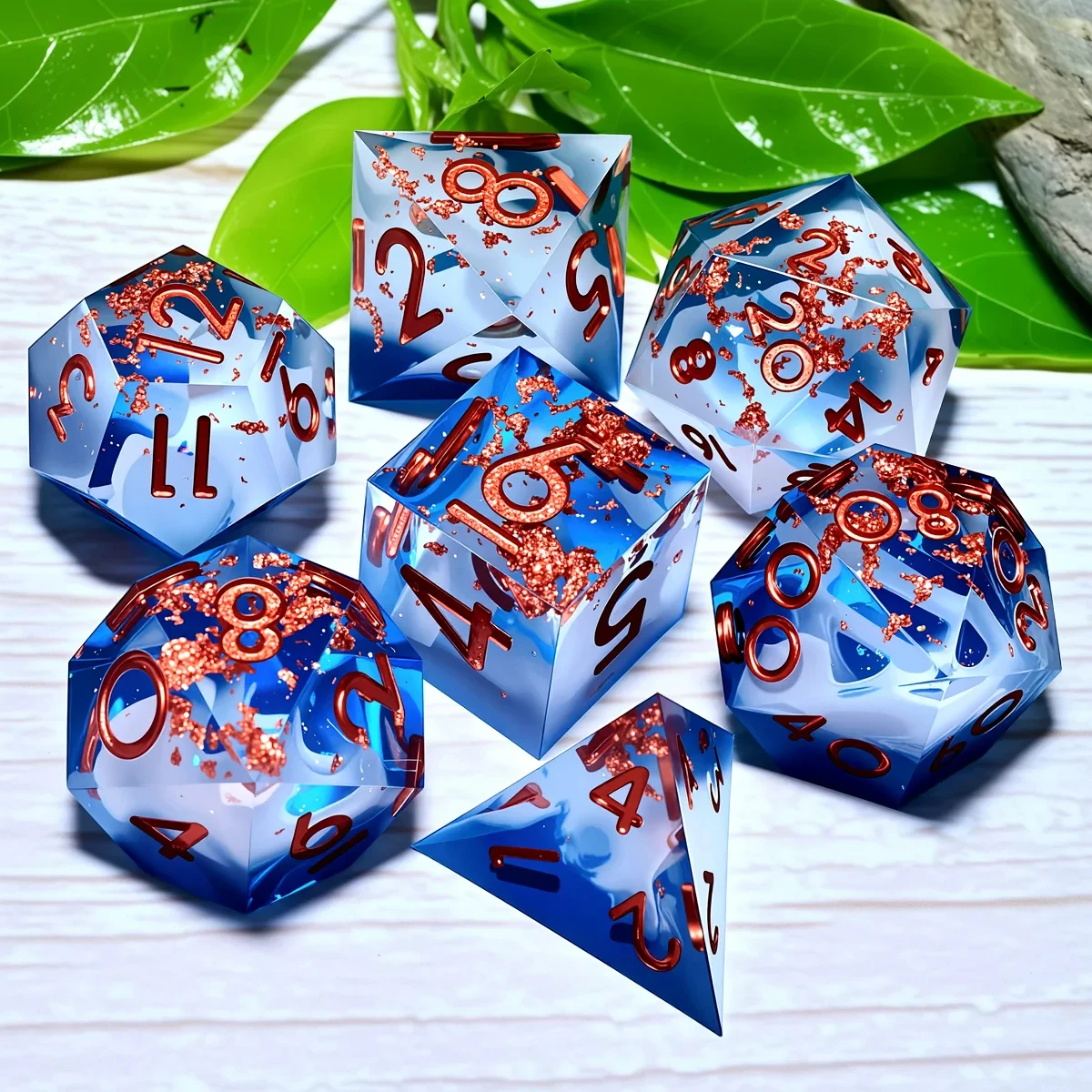 مجموعة مكونة من 7 قطع من نرد الراتنج DND للزنزانات والتنينات DND 5e RPG لوحة لعبة الطاولة لعب الأدوار هدية عيد ميلاد #4