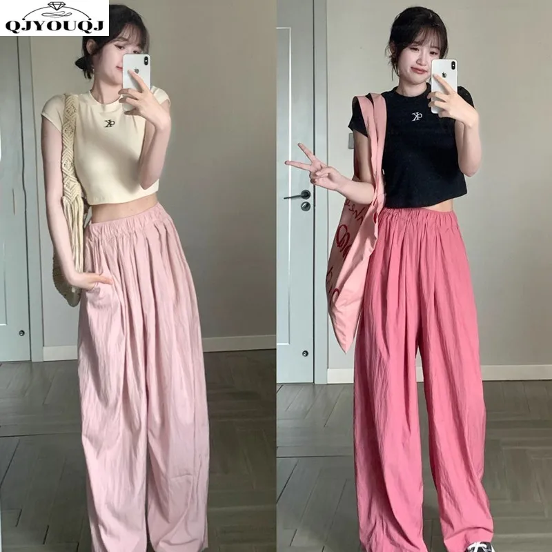 Calça de perna larga feminina, calça reta, solta, casual, avançada, primavera, verão, edição coreana, novo