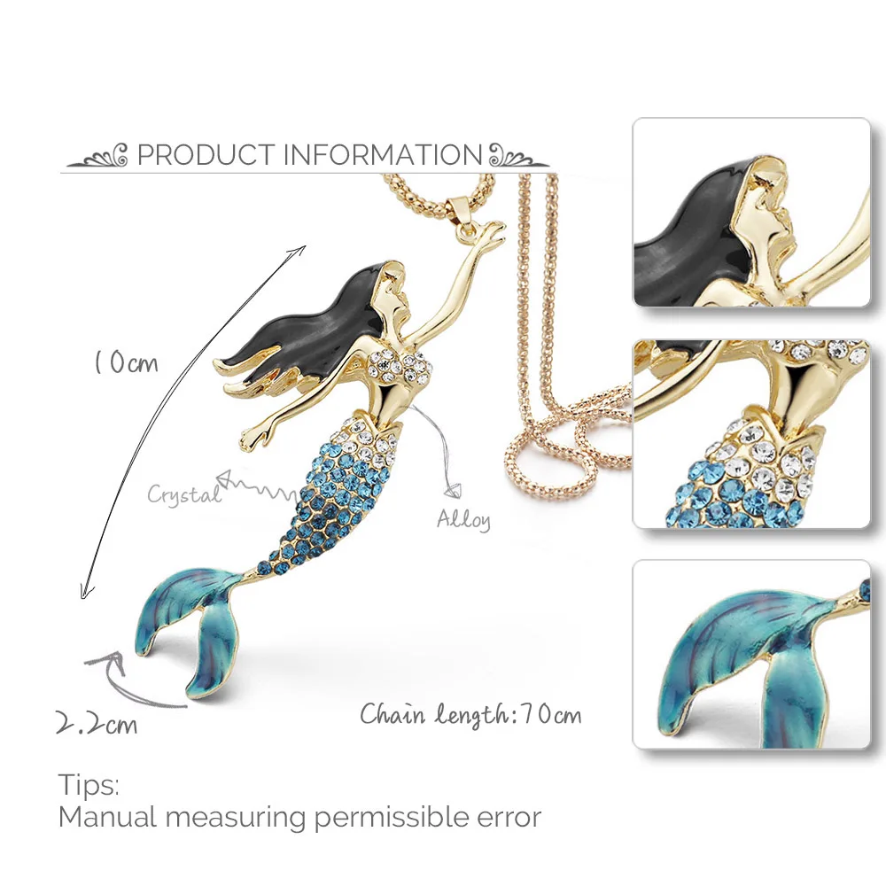 Enamel Crystal Mermaid Fashion Bohemian Long Chain Necklaces Pendants For Women X600