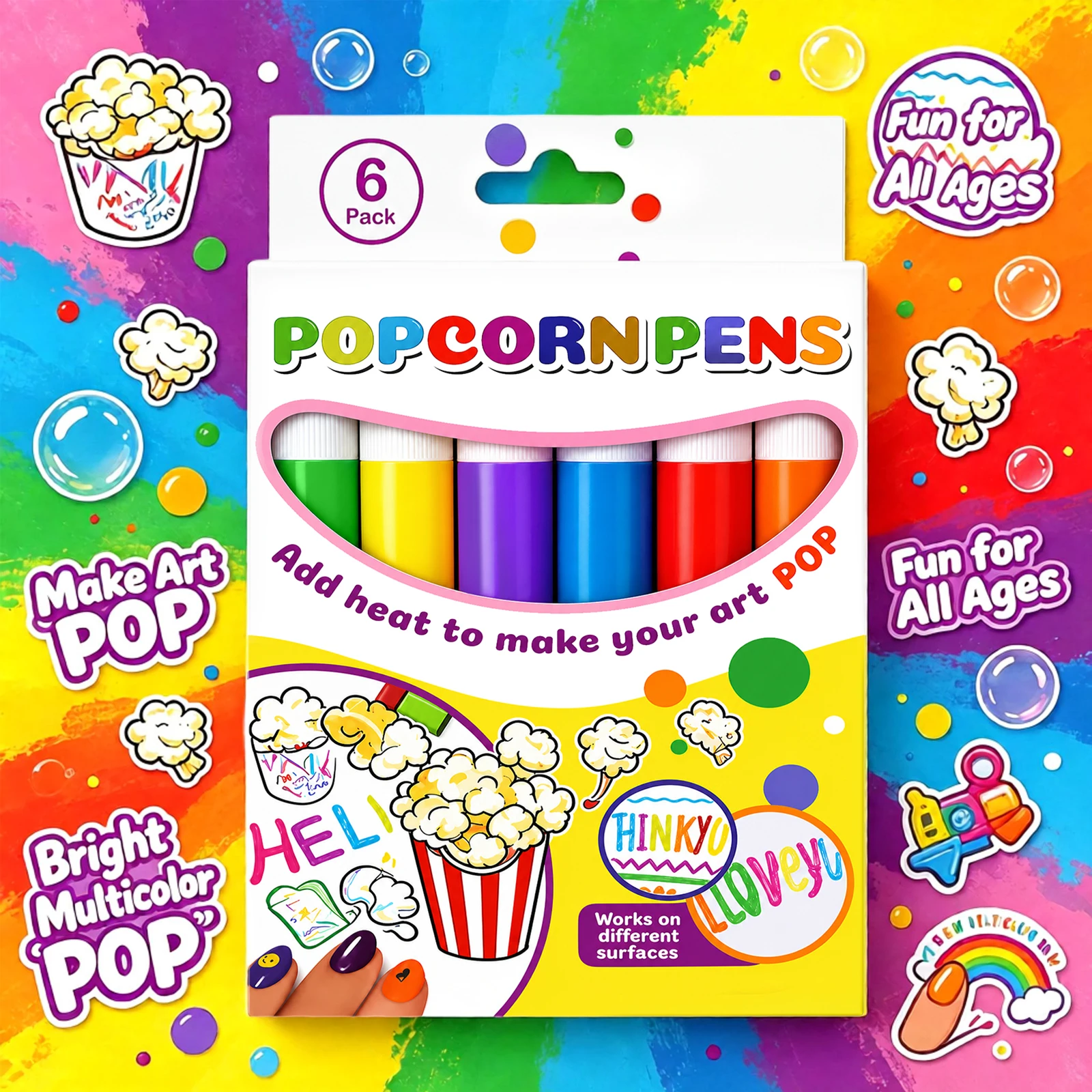 6PCS Popcorn Pens for DIY Crafts Multi Surface Bubble Pen 3D Art Pen Drawing Marker Creative Handcraft Graffiti Tool Toy Gift - view 5
