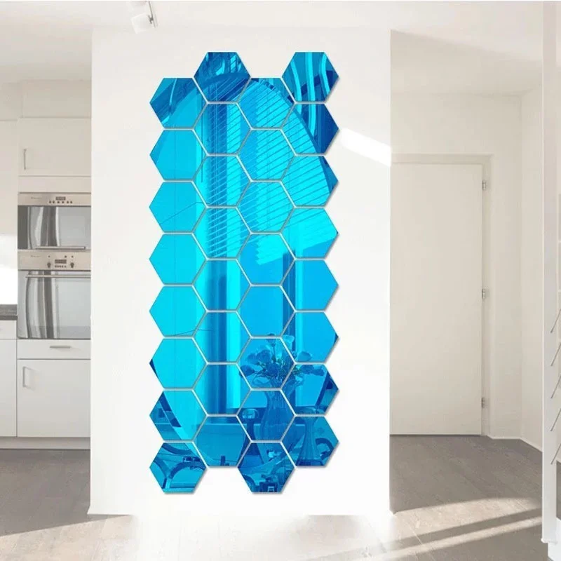 12Pcs 3D Mirror Wall Stickers Art Hexagonal Honeycomb acrylic Poster Wallpaper Living Room Bedroom Home Decoration Accessories