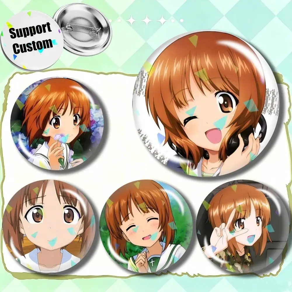 Tank Commander Nishizumi Miho Customizable Round Brooch Pins, Personalized Badges With Broken Glass Design Fashion Accessory