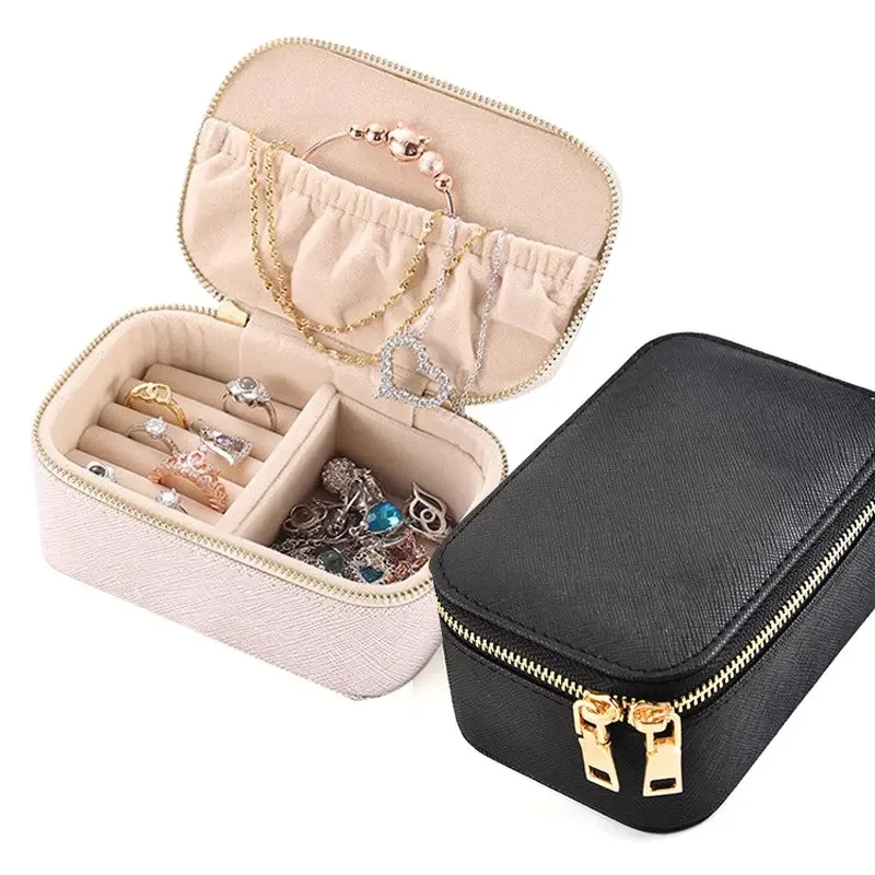 

Шкатулка для ювелирных изделий, портативная вместительная шкатулка из искусственной кожи на молнии с оригинальным дизайном для сережек, колец, ожерелий, подвесок