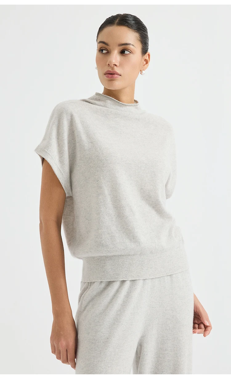 BY4621755 Damen-Weste mit Stehkragen, 100% Kaschmir, Oversized, ärmellos, mit Kettendetails am Rücken und Schlitz, dezenter Luxus für den frühen Herbst. – Detail 10