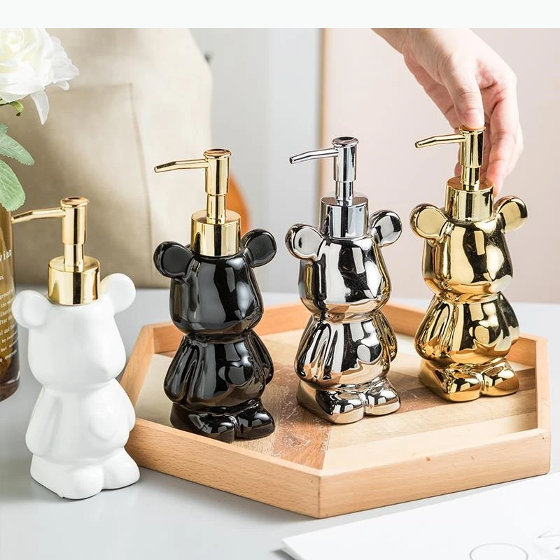Electroplated Bear Ceramic Lotion Bottle Hand Sanitizer Bottles Bathroom Supplies Bath Gel Bottle Shampoo Bottles Soap Dispenser