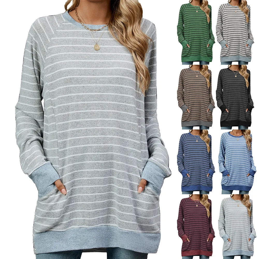 YJKDYK 2024 Spring Autumn Women's Long Sleeve Tops Female Ccontrast O-neck Stripe Pullovers Women's Casual Loose Sweatshirt