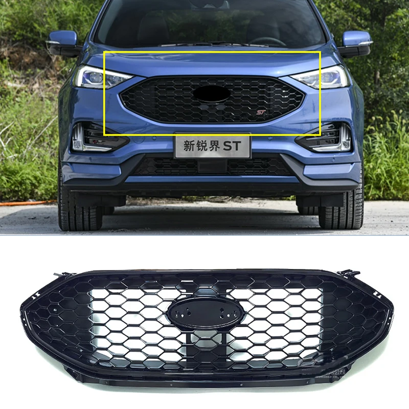 Front Middle Racing Grille for Ford Edge 2019-2024 modified Grille Mask net Radiator body kit Gloss Black ABS Car Accessories