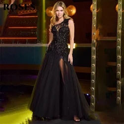 ROSES One Shoulder Elegant Sexy Wedding Party Dress Appliques Celebrity Dress Black Layer Special Occasion Dresses robes du soir