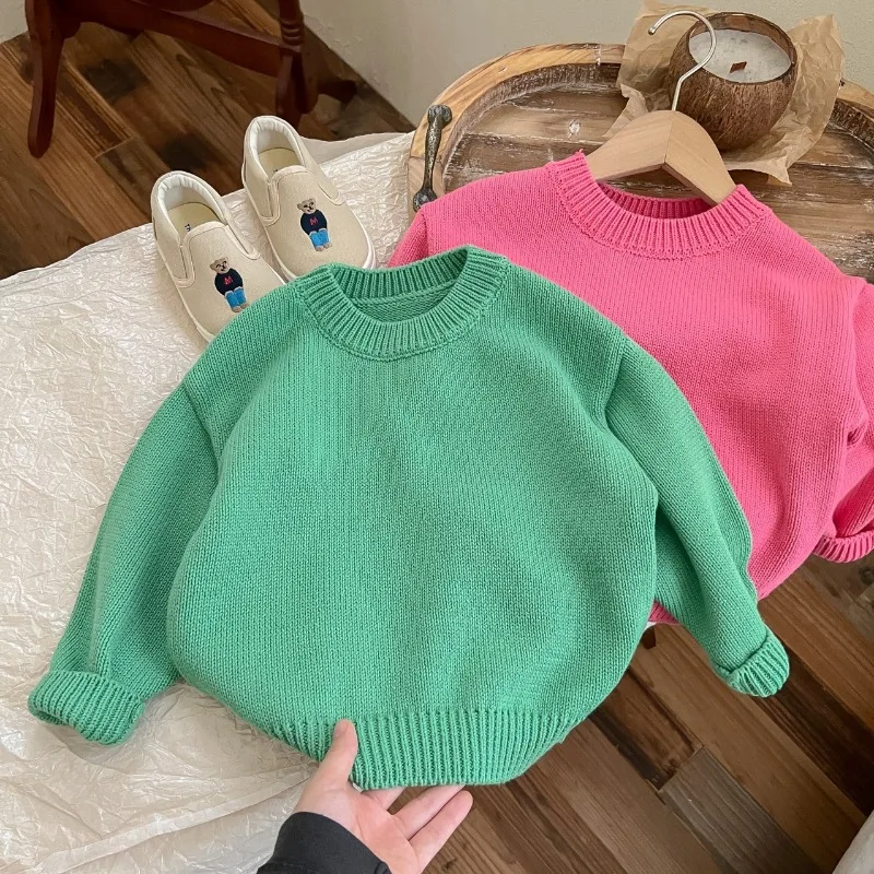 

Children's Fashionable Knitted Sweater Casual Round Neck Pullover Top Trendy