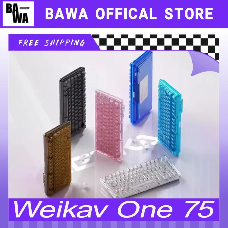 Weikav one 75 teclado mecânico com botão 3 modos usb/2.4g/bluetooth teclado sem fio rgb personalizado one75 teclado transparente