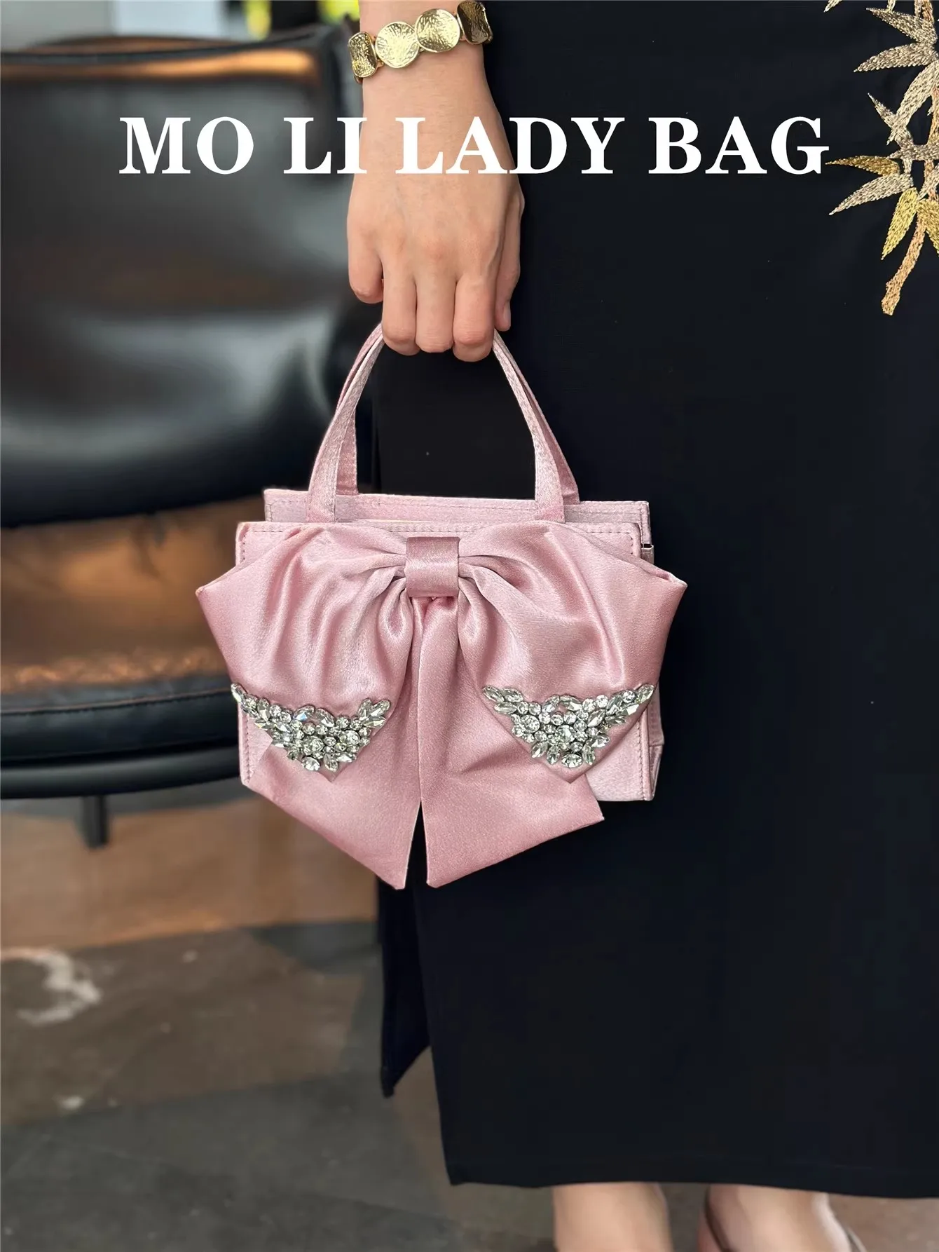 

Fashion Satin Butterfly Knot Banquet Bag Wedding Party Clutch Purse Luxury Women Handbag Exquisite Glitter Diamond Evening Bag