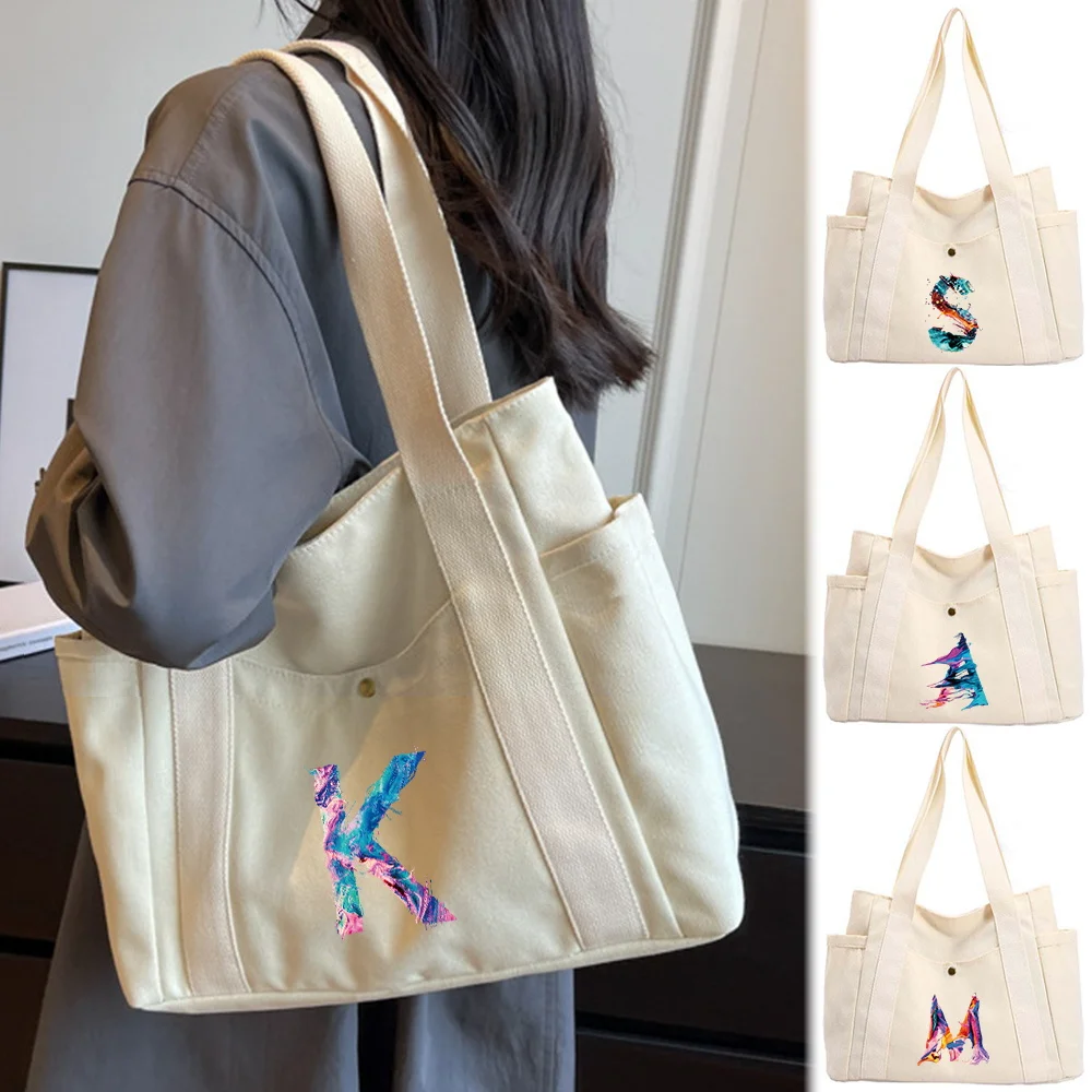 

Multi Functional Women's Canvas Shoulder Bag Simple Shoulder Bag Fashionable Shopping Bag Fashionable Letter Pattern Series