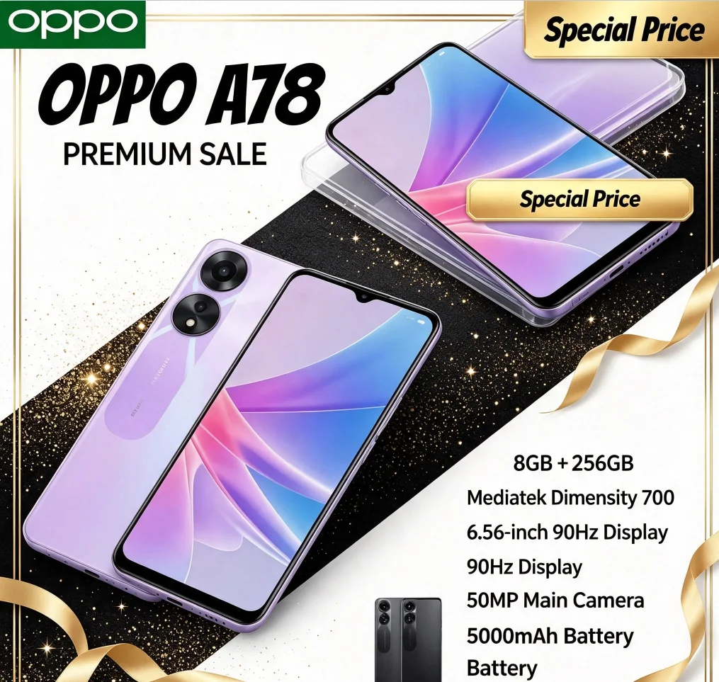 Latest 2026 Genuine OPPO A78 Android Cellphone 6+128GB Storage Dual SIM Card 6.5 Inch FHD+ Display Helio G99 Processor Stable