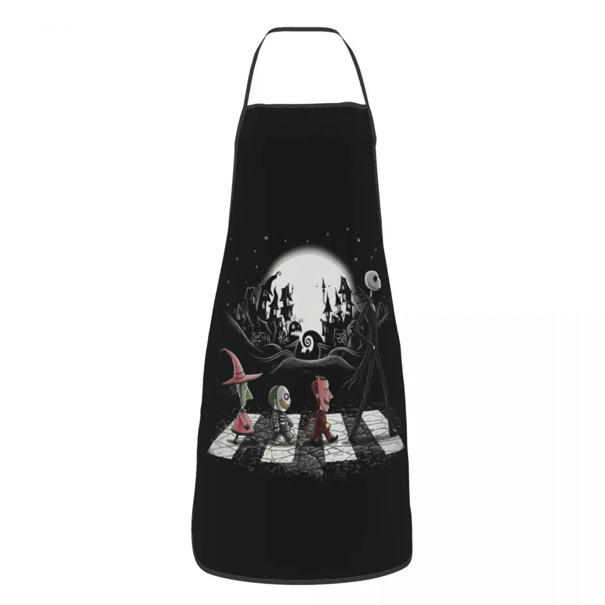 Custom Halloween Skull Jack Apron Unisex Bib Tim Burton Nightmare Before Christmas Kitchen Cooking Tablier Cuisine Chef Painting