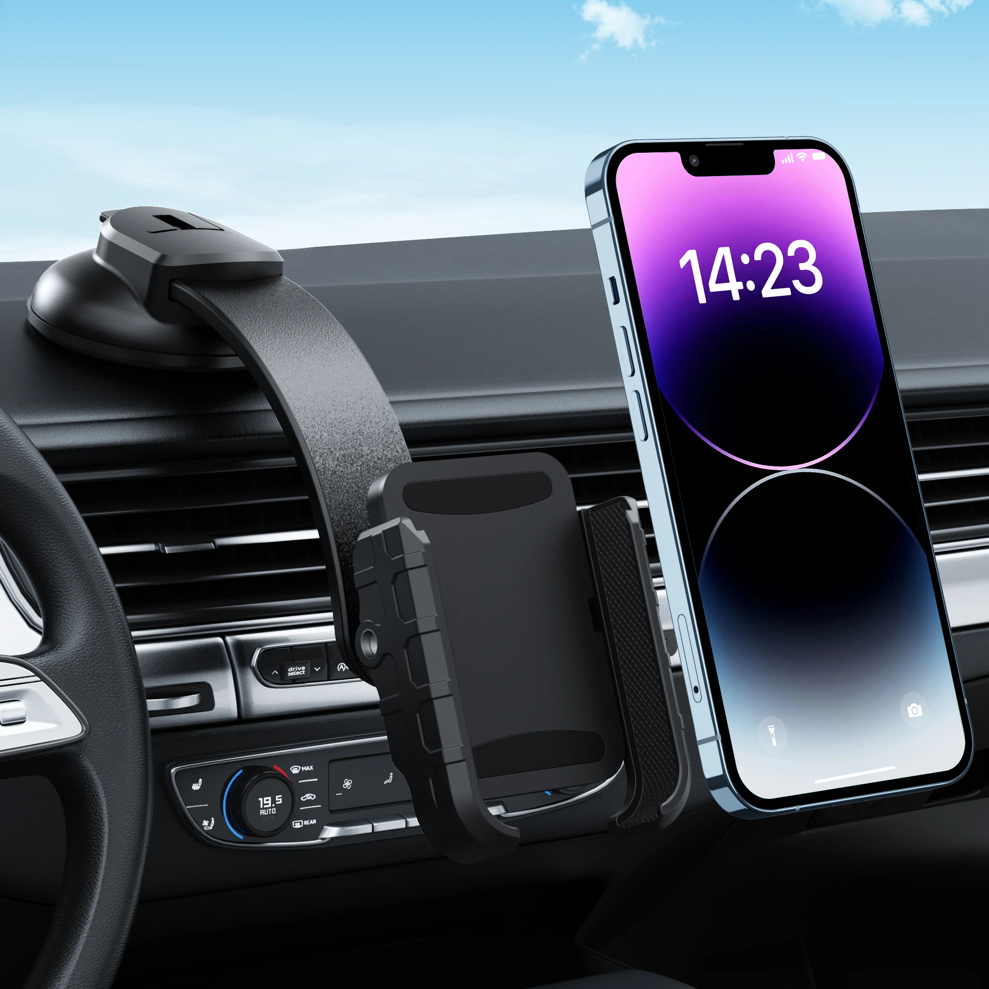 Car Mount Phone Holder Bendable Memory Neck  for Dashboard, Windshield WIth Mechanical lockout Clip Holder