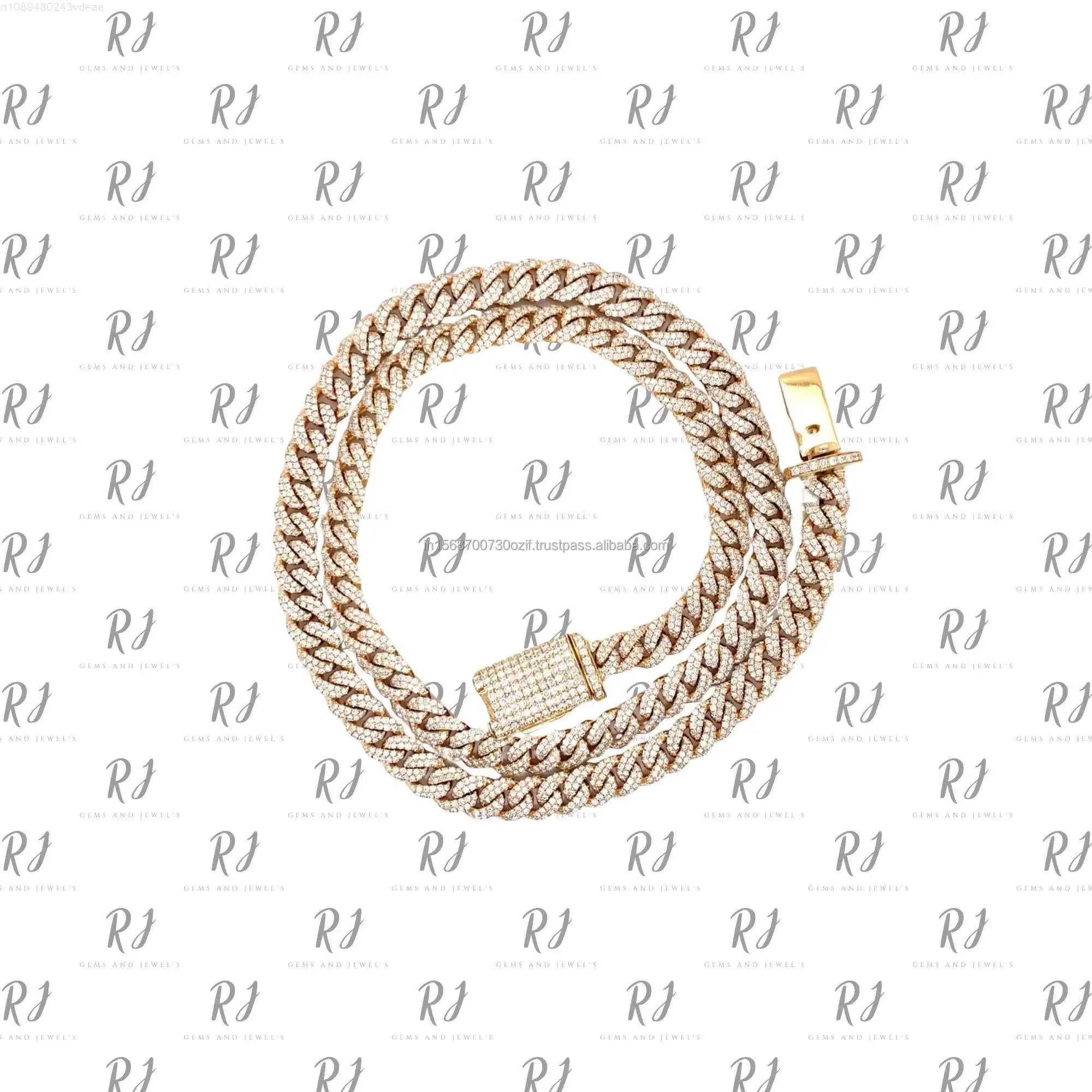 

Iced Out муассанит кубинская цепочка в стиле хип-хоп 7,5 мм золотое кубинское ожерелье в стиле Майами для мужчин и женщин
