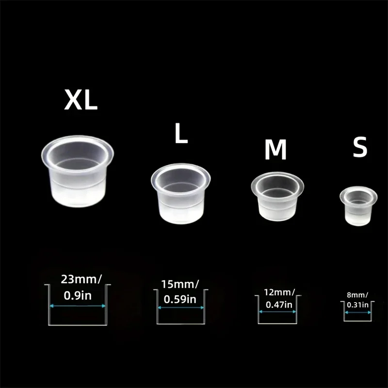 100pcs Disposable Tattoo Ink Cups Plastic Pigment Clear Holder Container Caps Tattoo Permanent Makeup Microblading Supply