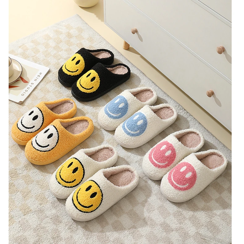 Parent Child Cotton Slippers Couple  Cute Thick Sole Cartoon Slippers for Home and Indoor Use Plush Smiling Face Cotton Slippers