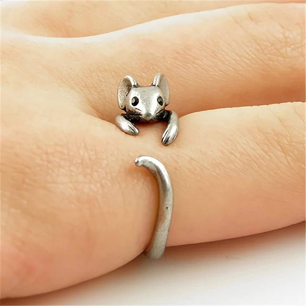 Creative Adjustable Alloy Rat Ring Vintage Simple Cute Low Allergy Eco-Friendly Decorative Accessory Holiday Gift