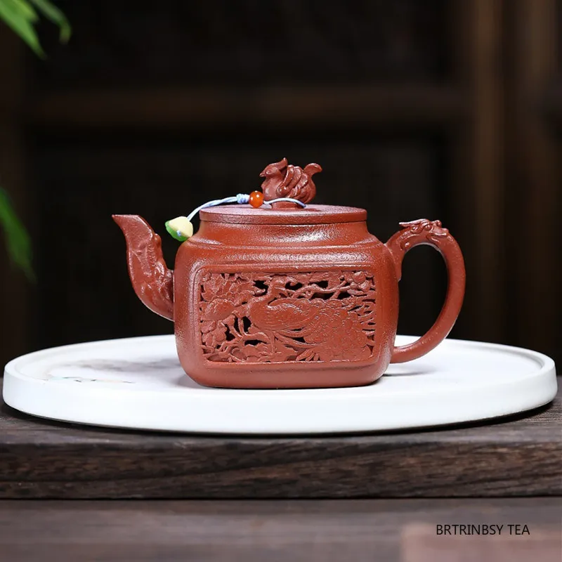 260ml Yixing Handmade Purple Clay Teapot Household Square Shape Tea Pot Beauty Tea Infuser Kettle Chinese Zisha Tea Set Teaware