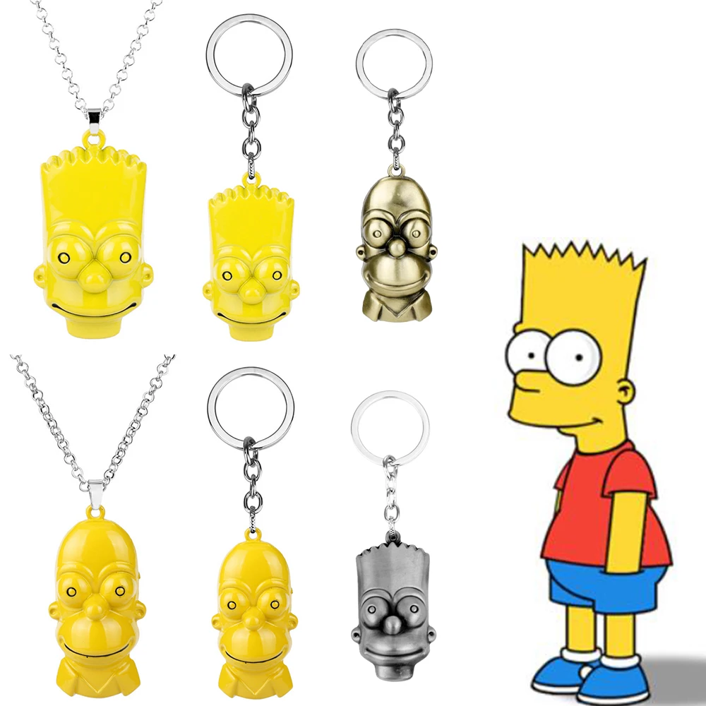 Anime Cosplay The Simpsons Pendant Necklace Keychain Cartoon Figure Bart Simpson Keyring Car Accessories Jewelry Fans Gifts