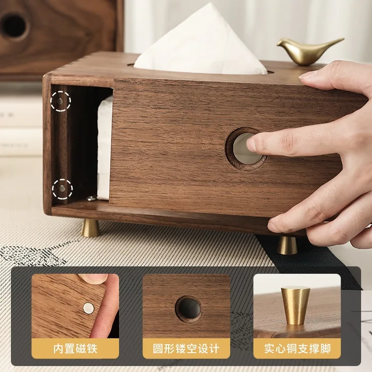 Walnut wood paper box New Chinese living room desktop storage box multi-functional solid wood tissue box