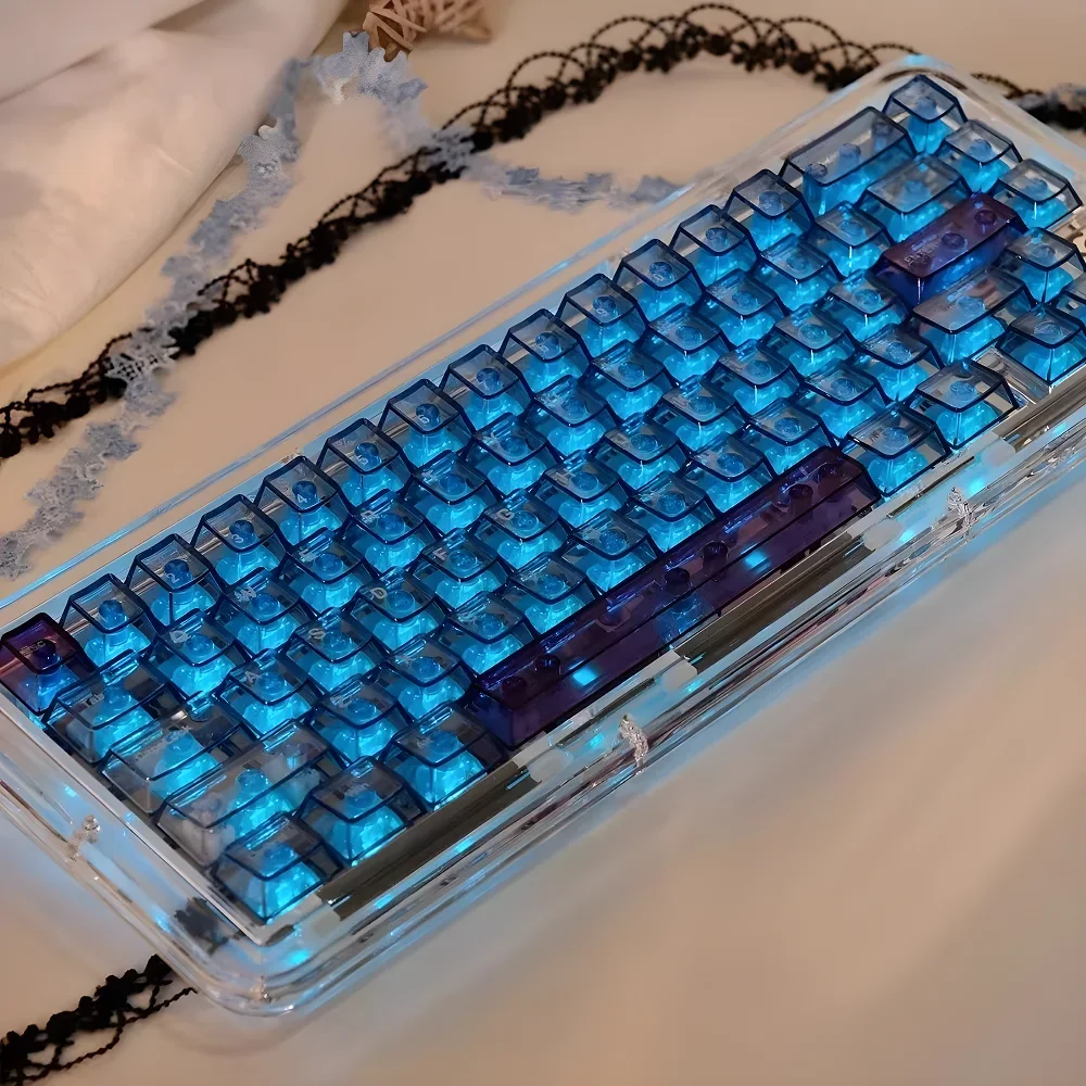 Crystal blue purple transparent keycaps Cherry original highlyPC material pad printing suitable for wooting mechanical keyboards