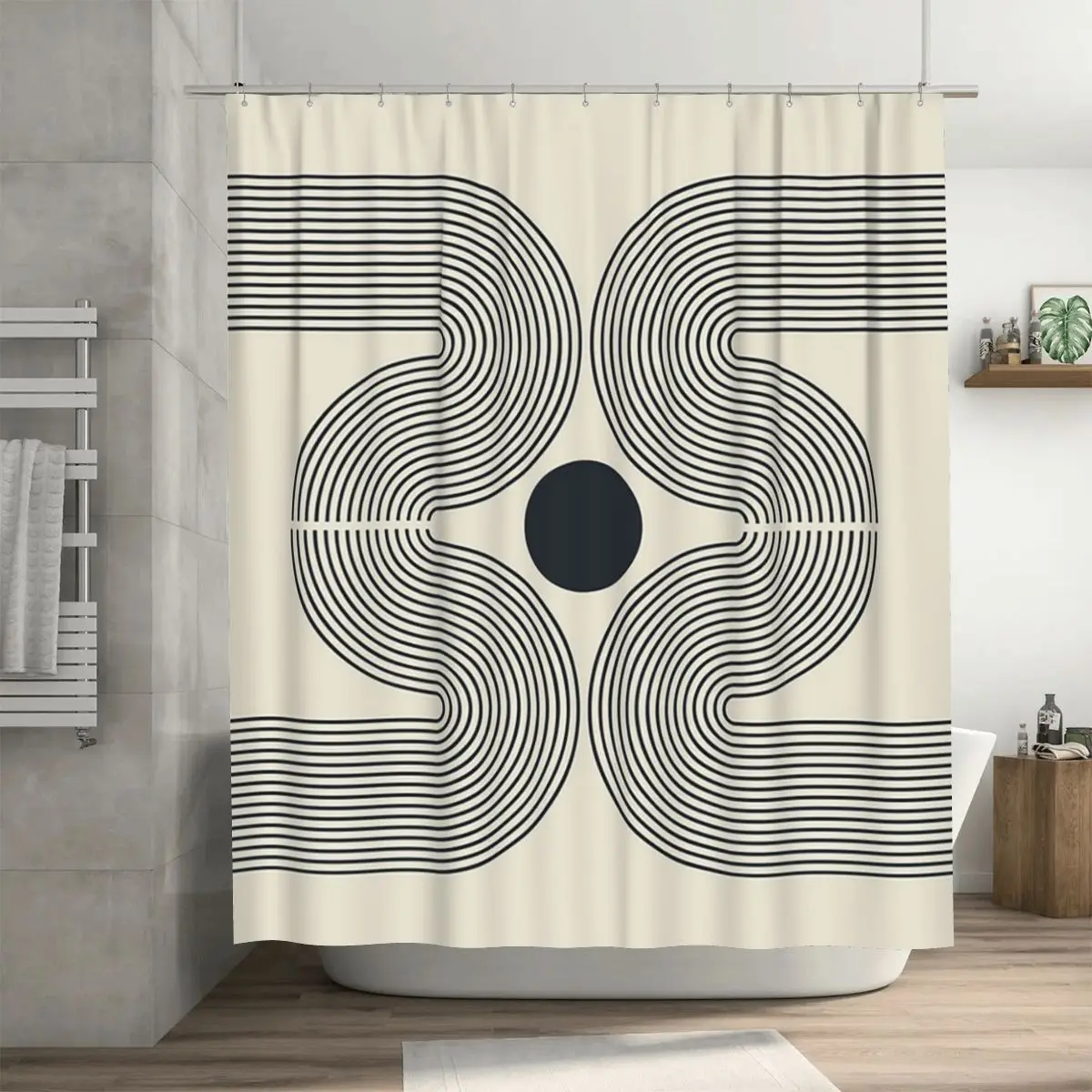 Mid Century Modern Rainbow Shower Curtain Bathroom Polyester Waterproof Bath Curtains with Hooks