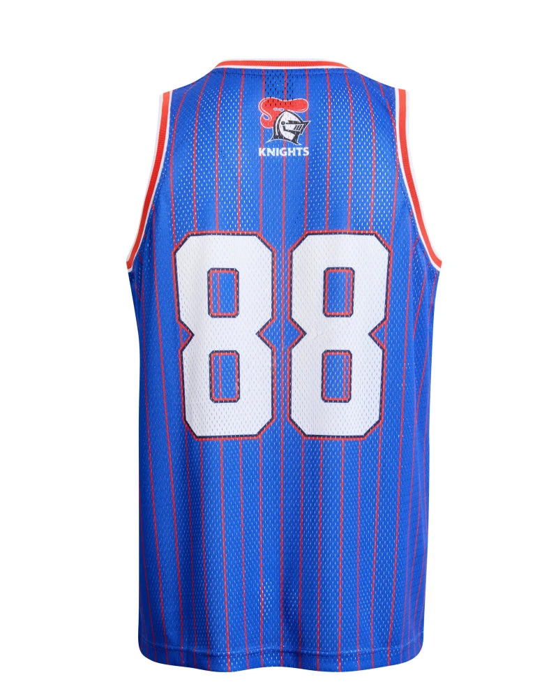 Männer Frauen Kinder NRL Knights 88 # Retro Basketball-Tanktop Blau Ärmelloses Trikot Vintage Nadelstreifen Trainings-Fan-Sport-Tanktop – Detail 4