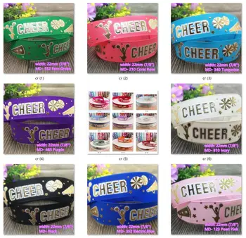 17 Skus To Select 7/8'' 22mm Gold CHEER Hot Stamped Grosgrain Ribbon Printed Ribbon Clothing DIY Bow Gift Wrap Ribbon 10 Yards