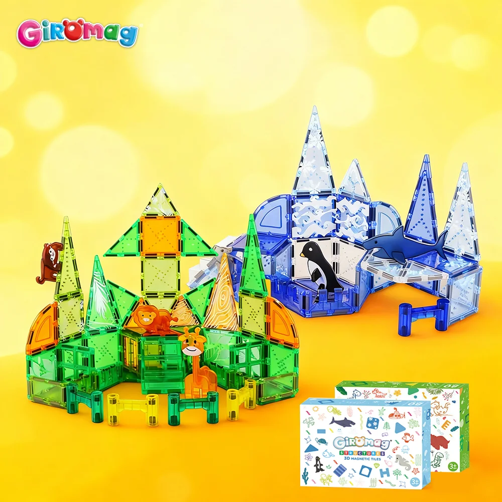 GIROMAG 80 pièces ensemble de blocs magnétiques sur le thème des animaux de l'océan jouets de Construction éducatifs pour garçons et filles âgés de 3 ans et plus qualité supérieure