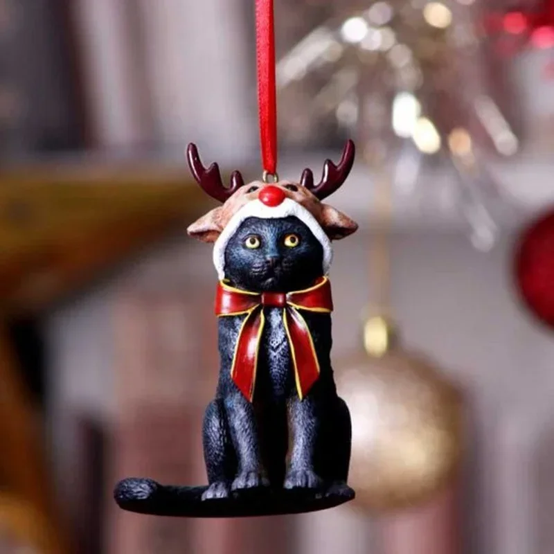 Escultura colgante de gato de Navidad, figuritas artesanales de resina, decoraciones colgantes para escritorio, árbol de Navidad, fiesta de vacaciones, hogar