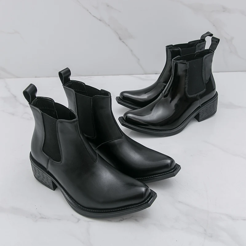 

Men High-heeled Business Chelsea Boots PU High-top Casual Comfortable Anti-slip Fashionable Leather Boots Gentleman Boots Men