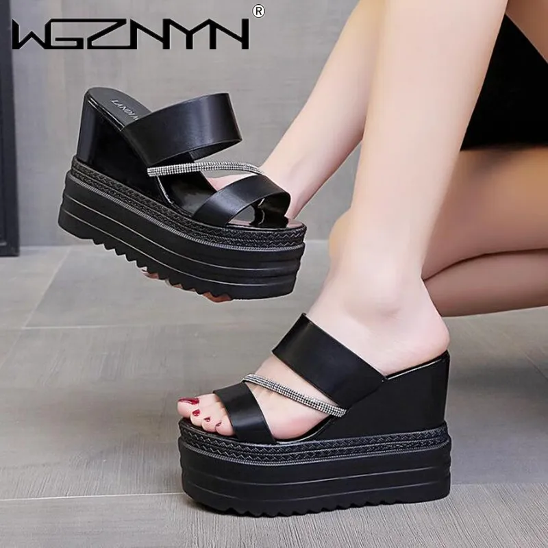 NEW Women Super High Heels Sexy 12CM Heel Wedges Sandals Thick Bottom Platform Slippers Party Sliders Open-toed Designer Sandals