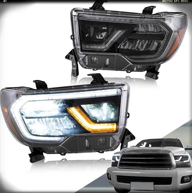 

LED Headlights Fit Toyota Tundra 2007-2013/ Sequoia 2008-2021 w/Sequential Turn Signal, w/Diamond White DRL w/ LED Reflection