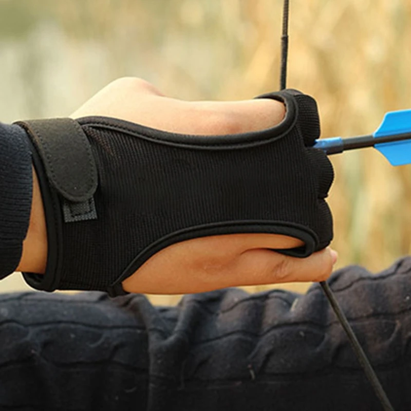Akcesoria sportowe na świeżym powietrzu strzelanie osłona dłoni Protector łuk refleksyjny 3-palcowe rękawice ochronne łucznictwo osłona palców
