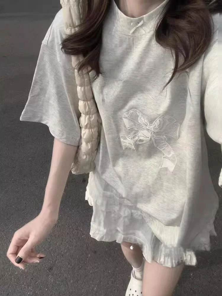 

Женская футболка Ballet Sle Lace Knot BM ey ort Sve, свободный осенний топ из чистого хлопка f Sve, Новое поступление