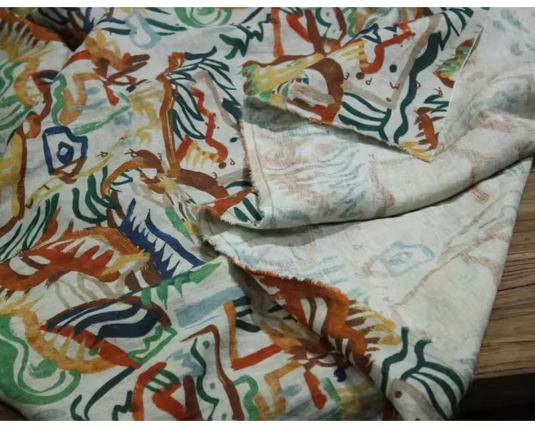 

1yard new style flax fabric Colorful random patterns printing tissu Skirt dress shirt bag cheongsam fabric for clothing