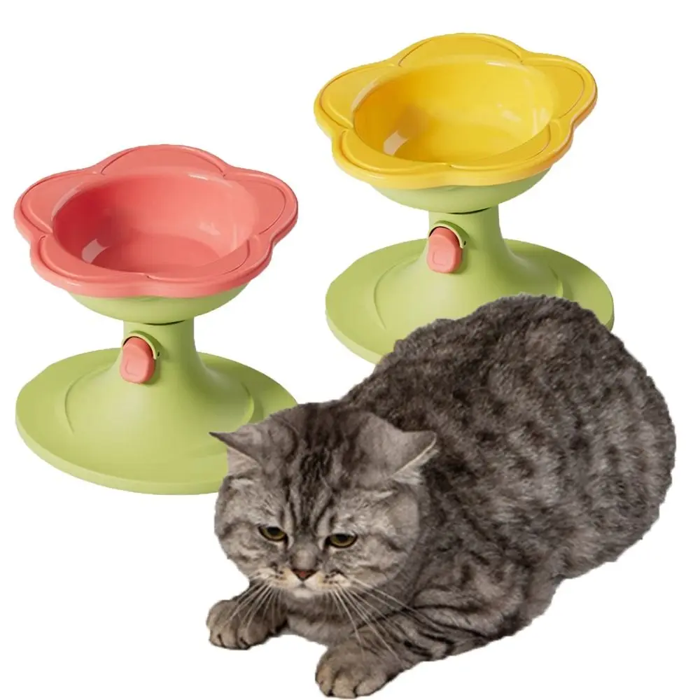 

Ceramic Flower Shaped Cat Bowl Adjustable Height Tilted Angle Elevated Pet Bowl Non-Slip Neck Protection Pet High Foot Bowl