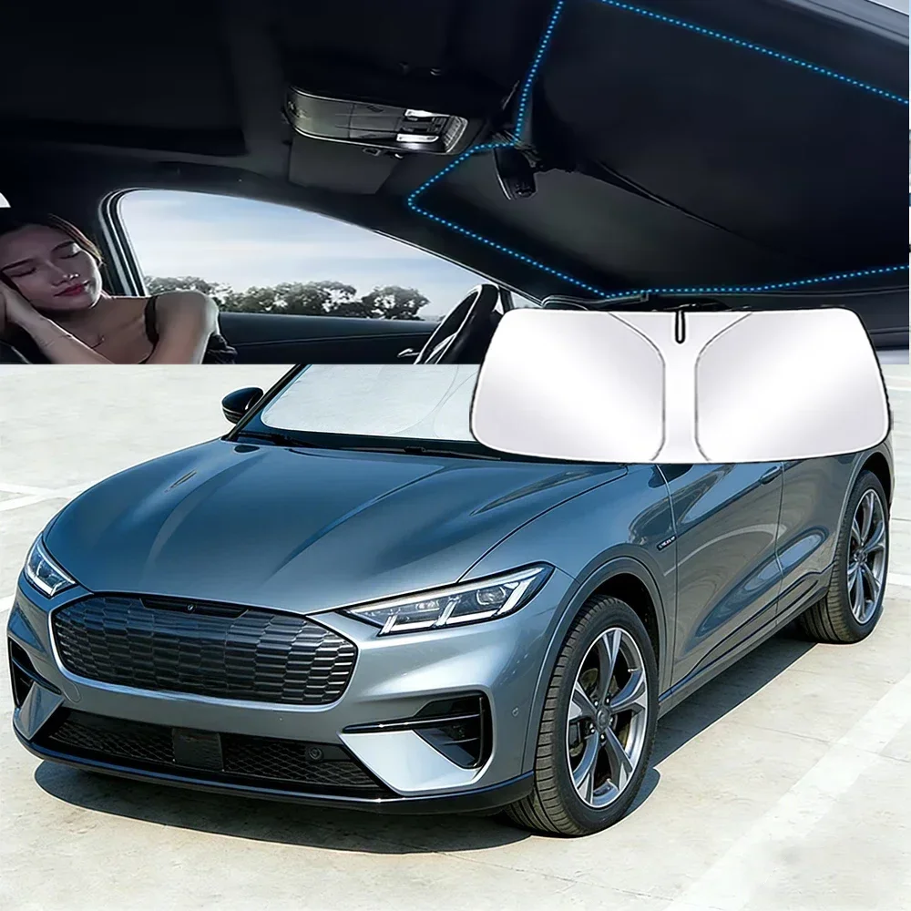 Car Windshield Sun Shade For Ford Mustang Mach-E 2021-2024 Sunshade Sun Visor Protector Foldable Blocks UV Rays
