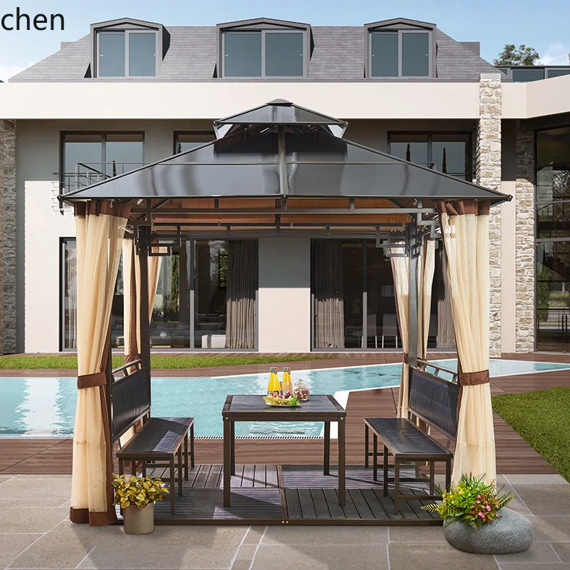 LXC Padiglione da esterno Cortile Casa in legno Terrazza sul tetto Giardino Parasole in lega di alluminio Padiglione da esterno
